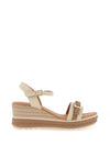 Oh My Sandals Pebbled Leather Buckle Detail Wedge Sandals, Ice