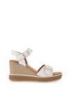 Oh My Sandals Pebbled Leather Buckle Wedge Sandals, White