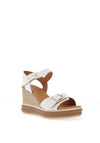 Oh My Sandals Pebbled Leather Buckle Wedge Sandals, White