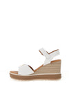 Oh My Sandals Pebbled Leather Buckle Wedge Sandals, White
