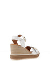 Oh My Sandals Pebbled Leather Buckle Wedge Sandals, White