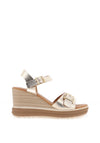 Oh My Sandals Pebbled Leather Buckle Wedge Sandals, Champagne