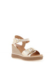 Oh My Sandals Pebbled Leather Buckle Wedge Sandals, Champagne