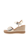 Oh My Sandals Pebbled Leather Buckle Wedge Sandals, Champagne