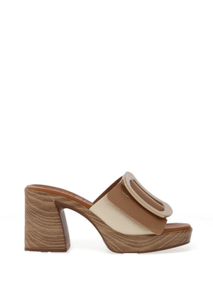 Oh My Sandals Heeled Mule Leather Sandals, Taupe