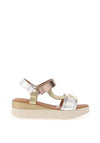 Oh My Sandals Pebbled Leather T-Bar Sandals, Gold Mix