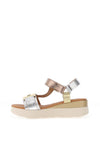 Oh My Sandals Pebbled Leather T-Bar Sandals, Gold Mix