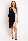 Olimara Two Tone Glitz Knee Length Dress, Beige & Black