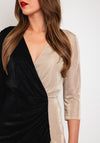 Olimara Two Tone Glitz Knee Length Dress, Beige & Black