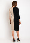 Olimara Two Tone Glitz Knee Length Dress, Beige & Black