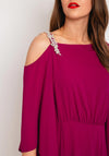 Olimara Applique Cold Shoulder Midi Dress, Magenta