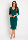 Olimara Feather Trim Midi Dress, Green