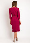 Olimara Feather Trim Midi Dress, Magenta