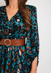 Olimara Leopard Print A-line Midi Dress, Teal