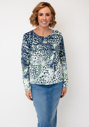 Olsen Animal Print With Rhinestone Detail Jumper, Green Multi