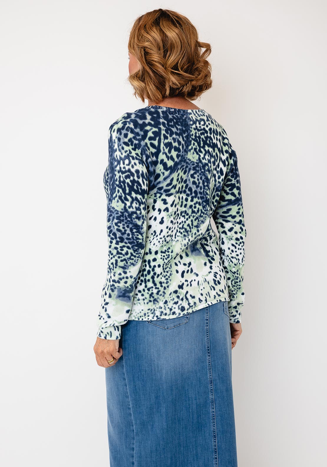 Olsen Animal Print With Rhinestone Detail Jumper, Green Multi