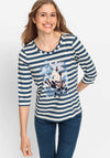 Olsen Hannah Striped Graphic Top, Ink Blue
