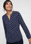 Olsen Geometric Long Sleeve Top, Blue Multi