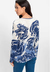 Olsen Abstract Rose Print Long Sleeve Top, Navy