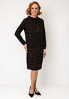 Olsen Animal Print with High Neckline Midi Dress, Brown
