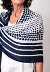 Olsen Polka Dot Striped Scarf, Navy and White