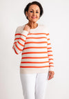 Olsen Henny Striped Round Neck Jumper, Beige and Orange