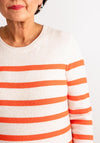 Olsen Henny Striped Round Neck Jumper, Beige and Orange