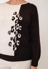 Olsen Animal Print Detail Knitted Jumper, Brown Multi