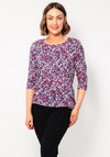 Olsen Graphic Floral Keyhole Button Top, Pink