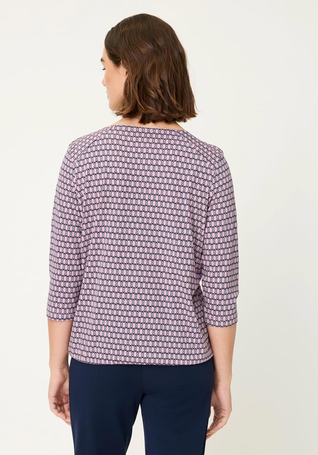 Olsen Abstract Print Round Neck Cotton Top, Pink
