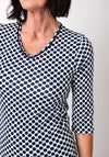 Olsen Polka Dot V Neck Top, Navy