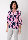 Olsen Floral Elastic Trim Top, Navy and Pink