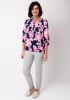 Olsen Floral Elastic Trim Top, Navy and Pink