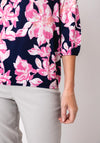 Olsen Floral Elastic Trim Top, Navy and Pink
