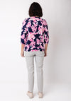 Olsen Floral Elastic Trim Top, Navy and Pink