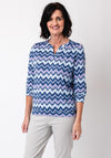 Olsen Chevron Print Cropped Sleeve Top, Blue
