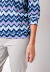 Olsen Chevron Print Cropped Sleeve Top, Blue