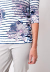 Olsen Striped Floral Top, Blue and White