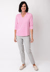 Olsen Hannah Striped V Neck Top, Pink and White