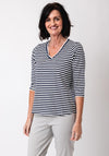 Olsen Hannah Striped V Neck Top, Navy and White