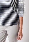 Olsen Hannah Striped V Neck Top, Navy and White