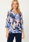 Olsen V-Neck Leaf Print Cotton Blouse, Blue