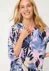Olsen V-Neck Leaf Print Cotton Blouse, Blue
