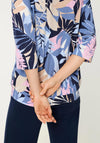 Olsen V-Neck Leaf Print Cotton Blouse, Blue