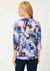 Olsen V-Neck Leaf Print Cotton Blouse, Blue