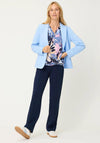 Olsen V-Neck Leaf Print Cotton Blouse, Blue