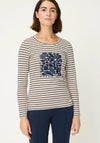 Olsen Striped Embellished Print Top, Navy