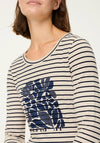 Olsen Striped Embellished Print Top, Navy
