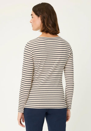 Olsen Striped Embellished Print Top, Navy