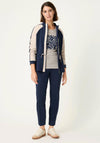Olsen Striped Embellished Print Top, Navy